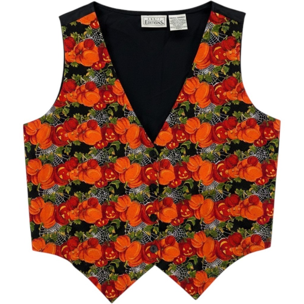 Basic Editions Halloween Pumpkin Spiderweb Vest Black Orange Large RN42000